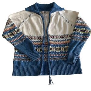 Vintage Y2K Tiara International Fair Isle Full Zip Sweater Cardigan Size Medium